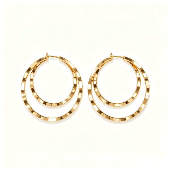 Double Hoop Textured Gold Earrings