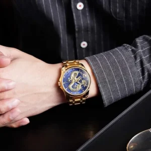 Gold-Tone Dragon-Dial Watch with Leather Strap — view 1