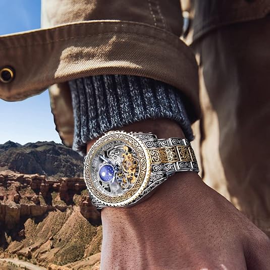 Silver Openwork Watch with Blue Accent
